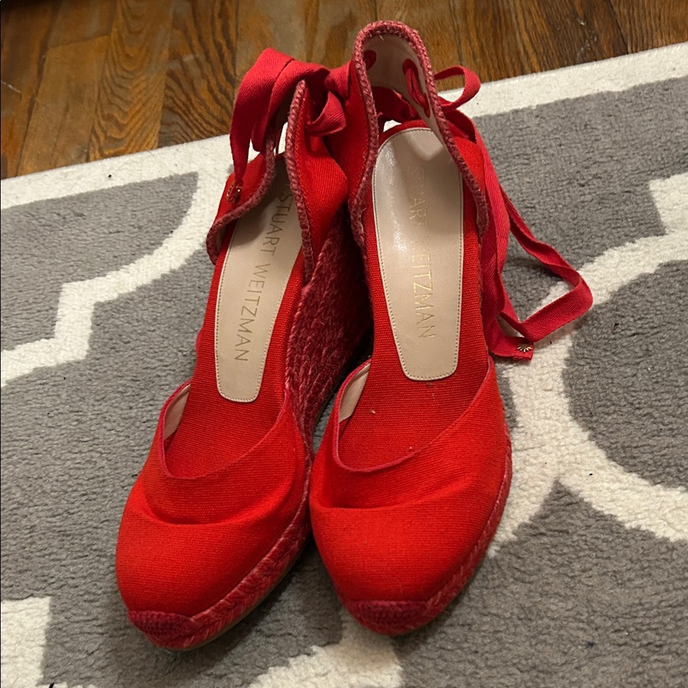 Stuart Weitzman Vibrant Red Espadrille Wedges